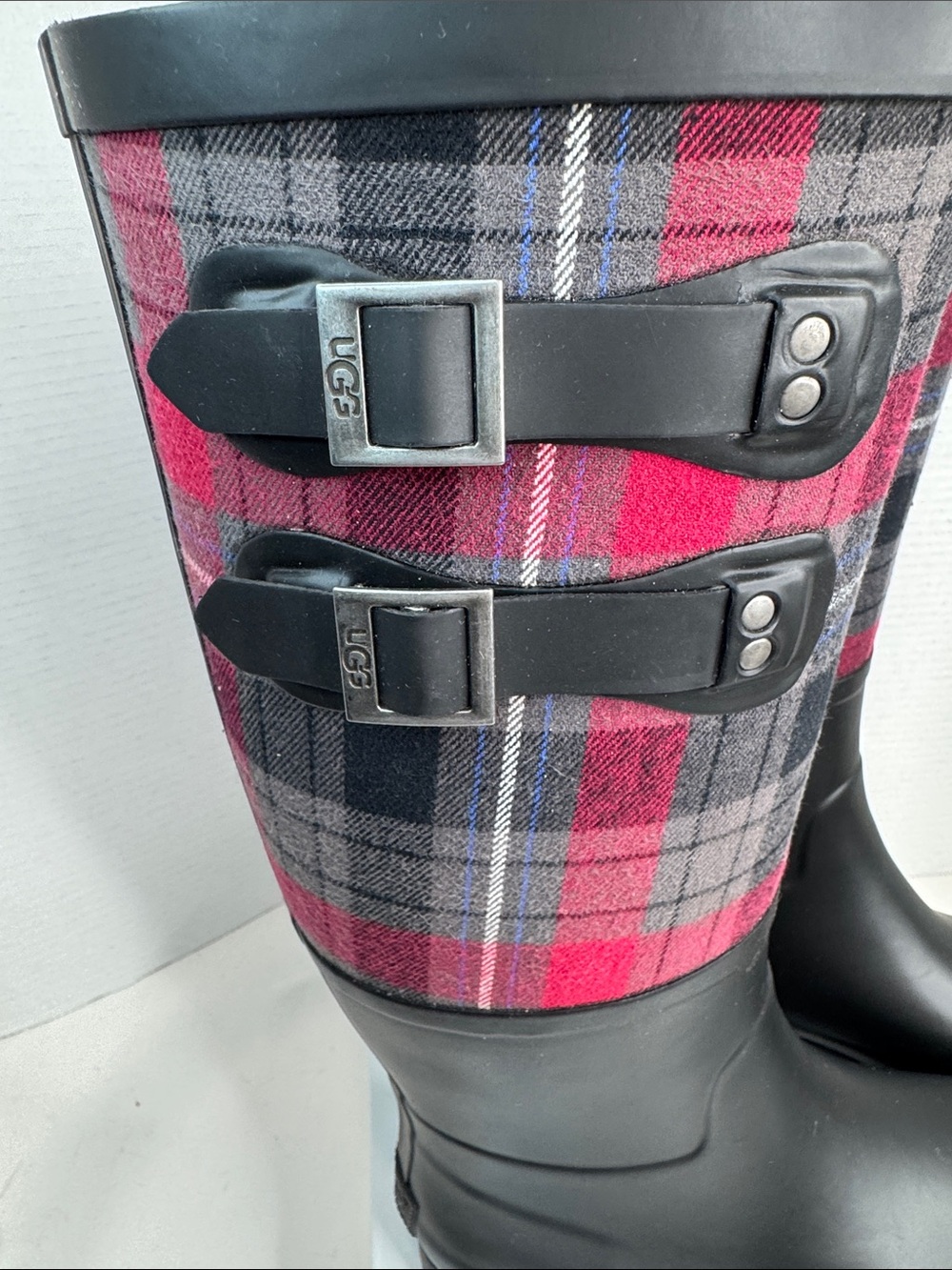 UGG Australia Sabene Tall Rain Boots, Plaid Upper, Women's Size 9-NEW - Picture 2 of 9
